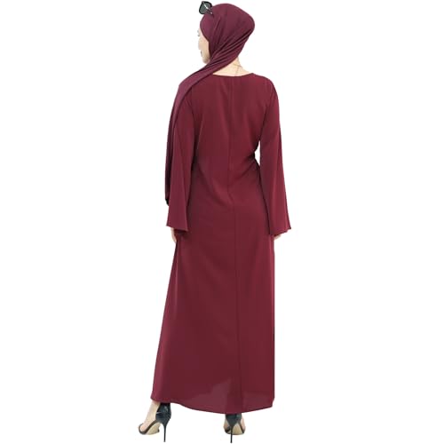 khalat Muslim Abaya Dress Women Solid Color Modest Prayer Robe Islamic Dubai Long Sleeve Lightweight Maxi Dress - color: Red, size: Medium