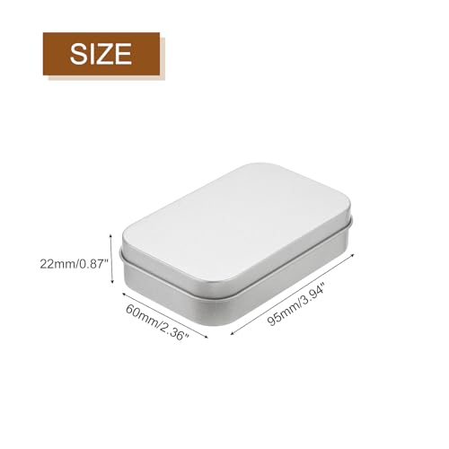 Metal Tin Box Containers, 2Pcs 3.7x2.4x0.9 Inch Silver Rectangular Metal Hinged Tin Box Mini Portable Storage Container Kit with Lid for Home Storage
