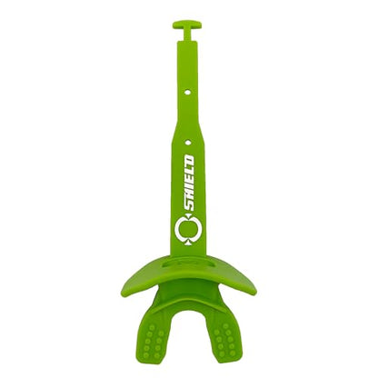 O Shield Striker Football Lip Guard with Permanent Strap | Football Lip Guard with Permanent Strap — Front Teeth, Lip, and Full Bite-Surface Coverage, No-Boil Ready Fit - color: Slime Green
