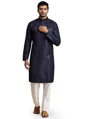 Pro-Ethic Style Developer Mens Indian Traditional Cotton Kurta Sets, Men Kurta Set Indian Wedding Dress (A-117) - color: Nevy, size: 3X-Large