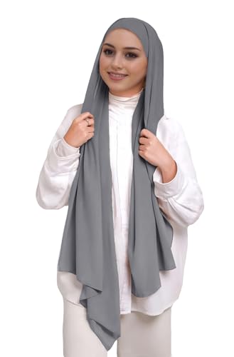 Lina & Lily Muslim Chiffon Instant Hijab Head Scarf with Matching Tie Back Jersey Undercap - color: Dark Gray