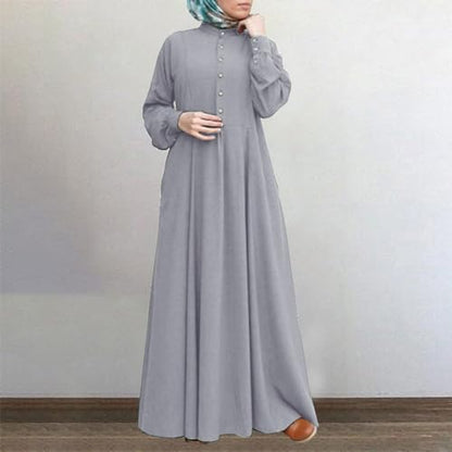 Dress for Women Muslim Long Sleeve Button Down Dress Shirt Prayer Casual Clothes Summer Fashion Outfits - color: Grey, size: Medium