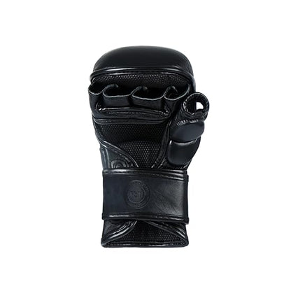 Vali Lancer Leather Hybrid MMA Sparring Gloves 7oz - color: Black, size: 7oz