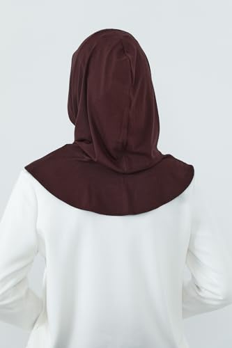 Aisha's Design Full Coverage%95 Cotton Bonnet for Women, Ready-to-Wear Hijab Bonnet Headscarf with Neck Coverage - color: Brown