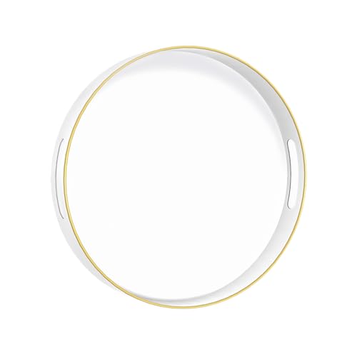 MAONAME 13" White Decorative Tray, Plastic Round Serving Tray with Handles - color: White, size: 13"