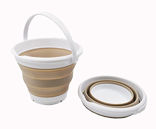 SAMMART 5.5L (1.4 Gallon) Collapsible Plastic Bucket - Foldable Round Tub - Portable Fishing Water Pail - Space Saving Outdoor Waterpot (White/Latte (Set of 2)) - color: White/Latte (Set of 2)