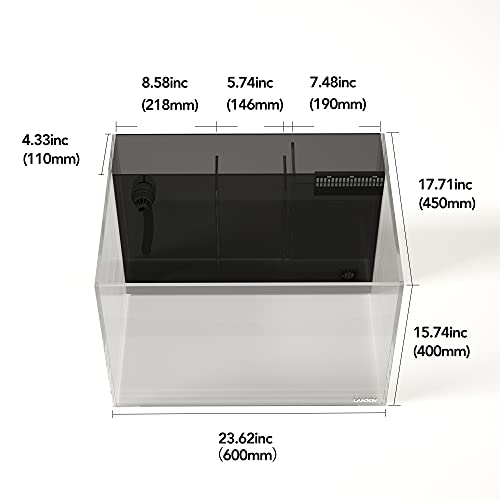 60P 26.23 Gallon Ultra Clear All Glass Rimless Low Iron Aquarium Tank with Rear Filtration Chamber for Salt and Fresh (Return Pump Included) 23.6Wx17.7Dx15.8H in(60x45x40cm) 8mm Thickness
