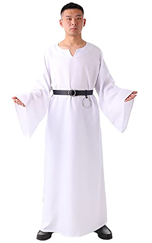BLESSUME Medieval Wicca Pagan Ritual Robe with Belt - color: White, size: Medium