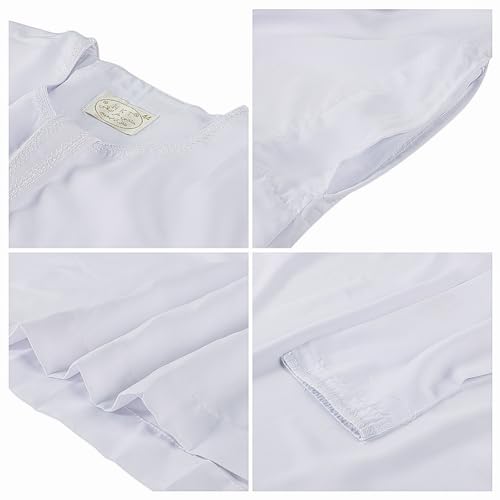ITODA Embroidered Muslim Arabic Thobe Long Sleeve Kaftan Islamic Ramadan Prayer Robe - color: White-2