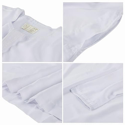 ITODA Embroidered Muslim Arabic Thobe Long Sleeve Kaftan Islamic Ramadan Prayer Robe - color: White-2