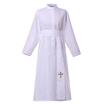 COSDREAMER Mens Clergy Robe Preacher Cassocks Mens Praise Worship Robes - color: White, size: X-Large