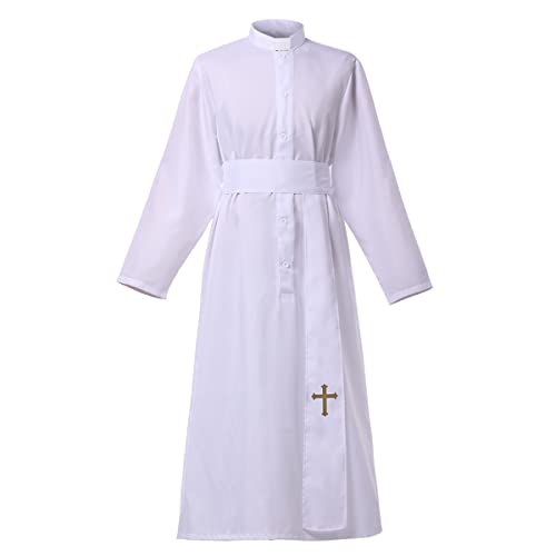COSDREAMER Mens Clergy Robe Preacher Cassocks Mens Praise Worship Robes - color: White, size: Medium