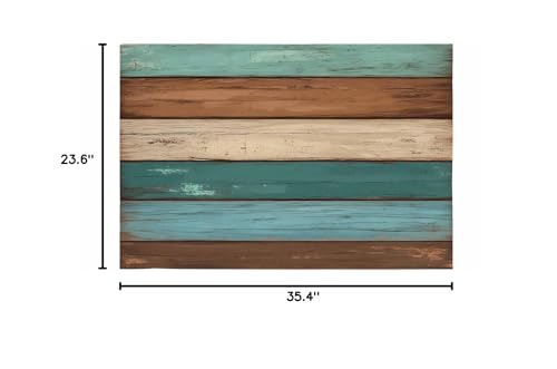 Brown Wood Grain Bathroom Runner Rug Bathmat Soft Bath Shower Bathtub Kitchen Door Mat,Rural Ombre Teal Worn Wooden Stripes Washable Floor Doormat Area Carpet for Bedroom Laundry Room Hallway,24"x36" - size: 24"W x36"L