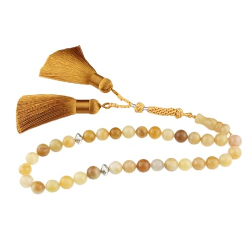 Muslims Islamic Dhikr 33 Tasbeeh Tasbih Prayer Beads, Yellow Jade Stone Beads with Tassel