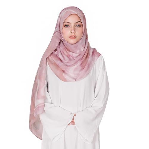 Printed Hijab for Women Printing Hijab Scarf for Women Muslim Islamic Prayer Clothes 1pc Muslim Women's Khimar - color: Sakura Pink