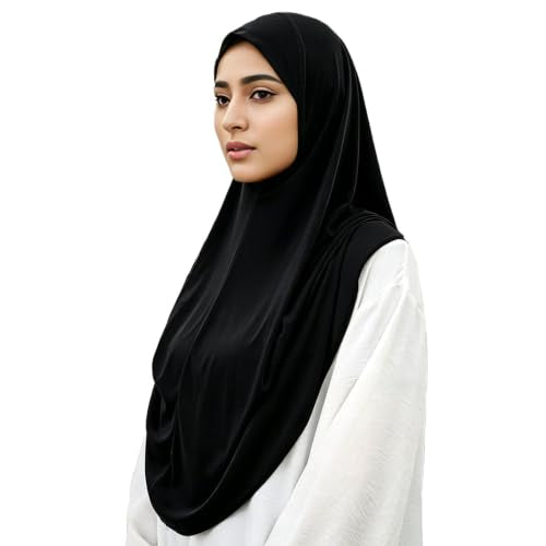 Ready To Wear Hijab For Women Instant Turban Stretch Soft Muslim Scarf For Prayer Long Hijabs Islamic Jersey Abaya - color: Black