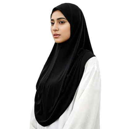 Ready To Wear Hijab For Women Instant Turban Stretch Soft Muslim Scarf For Prayer Long Hijabs Islamic Jersey Abaya - color: Black