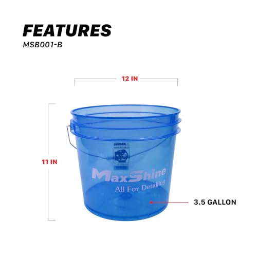 Maxshine 3.5 Gallon Universal Detailing Bucket – Car Wash Bucket for Scratch-Free Washing – Garage Storage & Auto Detailing Tool Holder – Holds Soap, Foam Cannon, Brushes, Microfiber Towels (Blue) - color: 3.5g Bucket (Blue)