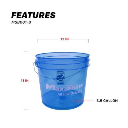 Maxshine 3.5 Gallon Universal Detailing Bucket – Car Wash Bucket for Scratch-Free Washing – Garage Storage & Auto Detailing Tool Holder – Holds Soap, Foam Cannon, Brushes, Microfiber Towels (Blue) - color: 3.5g Bucket (Blue)