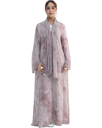 Modest Cardigan Set Women Muslim Dress with Soft Hijab Scarf Islamic Outfits Open Abaya For Eid, Ramadan, Umrah, Hajj - color: Taro, size: L(56)