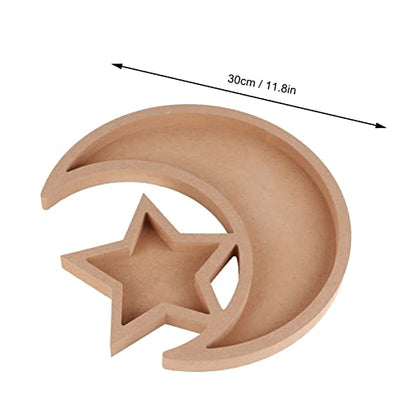 Ramadan Serving Tray, Wooden Moon and Star Shaped Dessert Trays Pastry Display Holder Fruit Storage Tableware Decoration Ornament