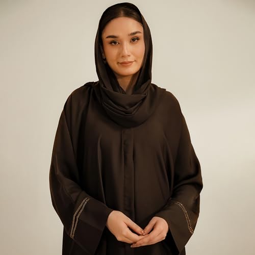 Abaya Dress for Women, Fully Button Up Muslim Abaya in Premium Nida Fabric – Long Sleeve Modest Islamic Maxi Dress - color: Brown, size: Large