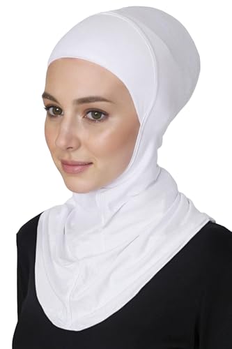 Lina & Lily Modal Jersey Full Coverage Ninja Hijab Undercap with Neck Cover for Muslim Women - color: White