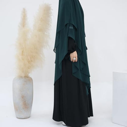 SYANKANGXIAO Ramadan Eid Khimar Abaya Turkey Islam Muslim Chiffon 2 Layers Long Hijab Dress Prayer for Women Full Cover Robe - color: Dark Blue