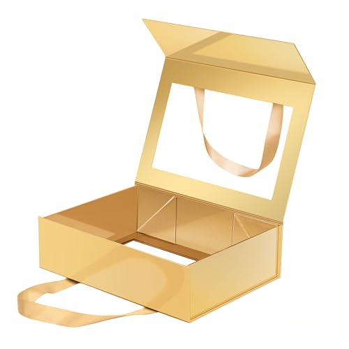 Magnetic Closure Gift Boxes with Lids for Presents Gold - color: 10.5x7.5x3-Gold-Gift Box with Window-1 Pack