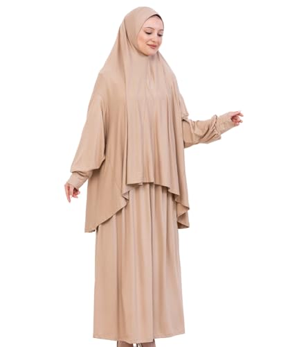 Prien Soft Prayer Dress For Women, Muslim Abaya Hijab Set, Long Turkish Cotton Praying Outfit, Islamic Clothes For Ramadan - color: Deep Mink