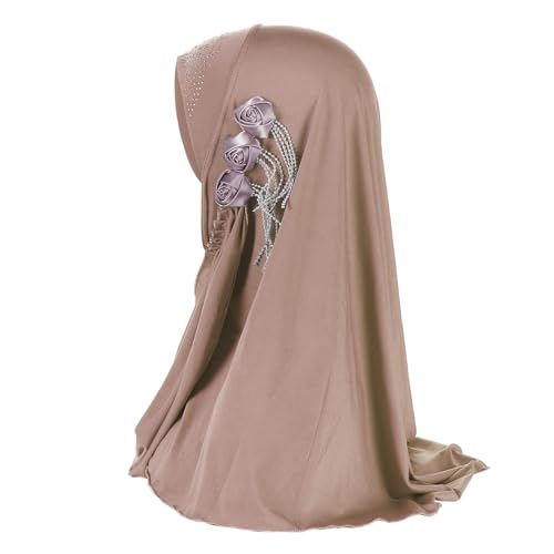 Women Soft One Piece Hijab Long Muslim Turban Islamic Full Head Scarf - color: 3 Flowers/Pink