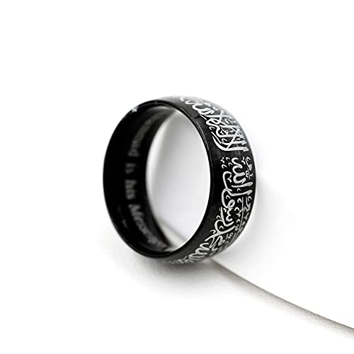 Uloveido Muslim Mohammad Arabic Letter Shahada Rings Gold Color Stainless Steel 8mm Wide Band Religious Allah Rings for Men and Women Y543 - color: Black