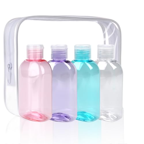 Cosywell Travel Bottles 4pcs 3.4oz Shampoo Containers TSA Approved Leak Proof Flip Cap Squeeze Bottles - color: 3.4oz Colorful - 1 Clear