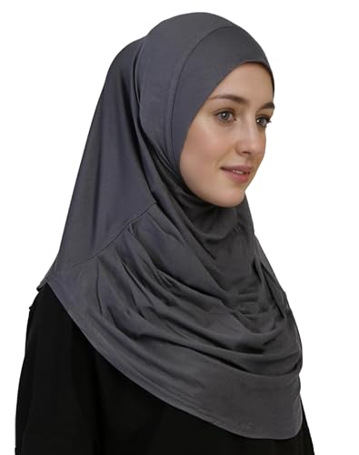 Lina & Lily Modal Jersey Muslim Amira Instant Hijab Scarf One Piece Ready-To-Wear - color: Dark Gray