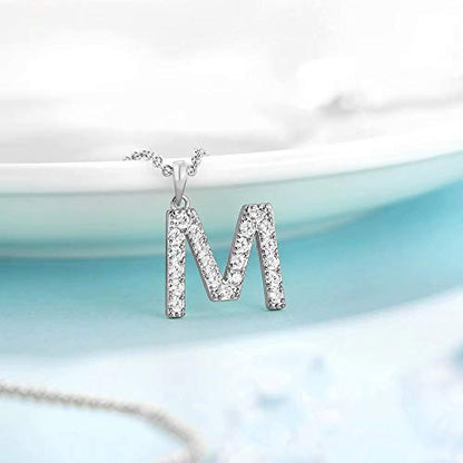 Tarsus Initial Cubic Zirconia Necklace Jewelry Gifts for Women Adjustable Chain 18" + 2" - style: Silver-M-Diamond style