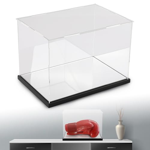 CHEDA Clear Boxing Glove Display Case, Acrylic Display case for Full Size Boxing Glove Storage Box, Glove Display Case Holder Showcase, Dustproof UV Protection Cabinet with Removable Mirror Base