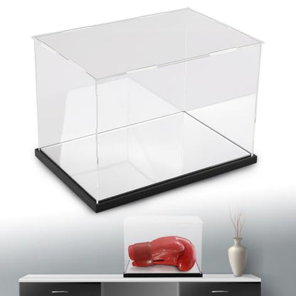 CHEDA Clear Boxing Glove Display Case, Acrylic Display case for Full Size Boxing Glove Storage Box, Glove Display Case Holder Showcase, Dustproof UV Protection Cabinet with Removable Mirror Base
