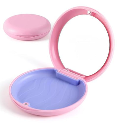 JMU Retainer Case, Orthodontic Retainer Case with Mirror, Pink - color: Pink