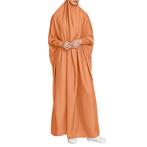 ODIZLI Muslim One Piece Prayer Hijab Dress Women Hooded Abaya Full Cover Islam Dubai Modest Robe - color: Orange, size: One Size