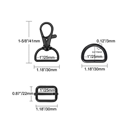 WAFJAMF Metal Snap Hook Ring Bulk 30 Pcs, Swivel Clasp Buckle and Non-Welded D Ring 10 Pcs, Adjustable Rectangular Buckle (1' Inside Width Black) - color: Black, size: 1” Inside Width