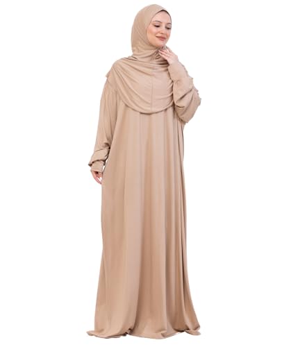 Prien Prayer Dress For Women, Cotton Muslim Abaya, Soft Hijab, Elegant Turkish Islamic Wear For Eid, Ramadan, Umrah, Hajj - color: Deep Mink