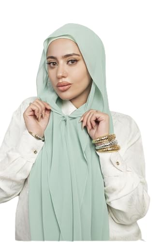 Instant Chiffon Hijab 3-in-1 with Built-in Magnets and Attached Match Undercap, Women Hijabs Set. - color: Mint