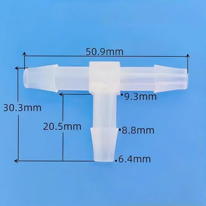 3 Way Tee Connector Equal Barbed T-Fitting 3 Way Hose Barb Adapter for Laboratory Biochemical Analytical Instruments Food Machinery Aquarium Equipment 100pc/pk (6.4mm 1/4'' Sq) - size: 6.4mm 1/4'' Sq