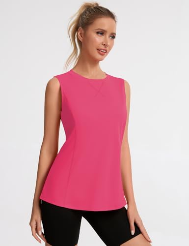 Avoogue Womens Tank Tops Sleeveless Workout Tank Tops Quick Dry UPF 50+ Sun Athletic Shirts Running Gym Yoga Baseball Clothes - color: Rose Pink, size: Medium