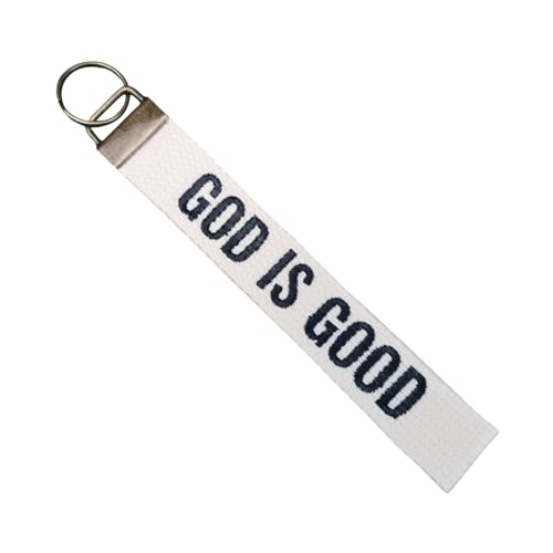GOD IS GOOD Embroidered Keychain Christian Key Fob Religious Gifts Cotton Keychain - color: Ivory-copper