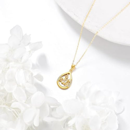 DOVRAN 9K/10K/14K Solid Gold Necklace for Women Real Yellow Gold Faith Pendant Jewelry Mother's Day Birthday Gift for Wife Mom - color: C04--Allah Custom