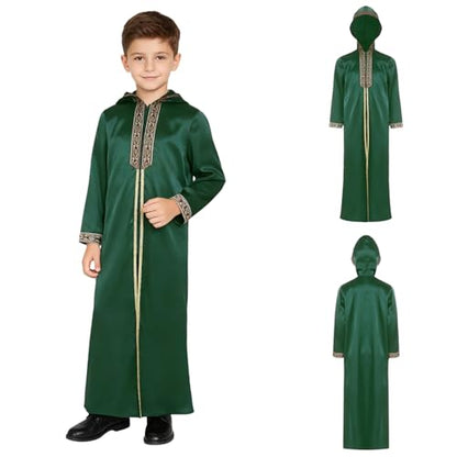 Kids Boys Thobe Muslim Prayer Clothes Saudi Dubai Robe Kaftan Zipper Dishdasha Islamic Eid Ramadan Outfits - color: Lake Blue, size: 8