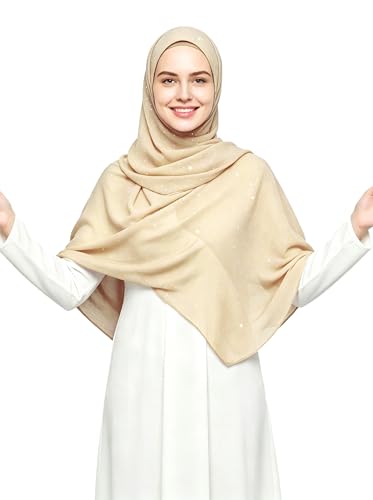 Lina & Lily Sparkle Shimmer Gold Glitter Women's Chiffon Hijab Head Scarf Shawl Wrap Lightweight - color: Beige