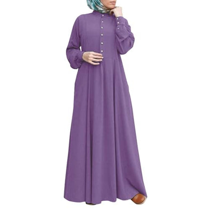 Dress for Women Muslim Long Sleeve Button Down Dress Shirt Prayer Casual Clothes Summer Fashion Outfits - color: Purple, size: X-Large