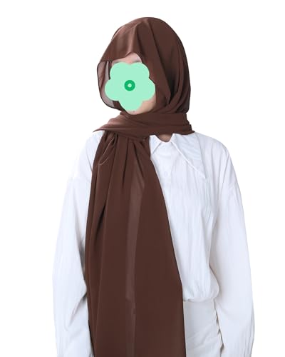 Magnetic Chiffon Hijab Scarf for Women, Quick Snap Closure Headscarf, Breathable Muslim Headwrap with Under Cap - color: Rich Espresso